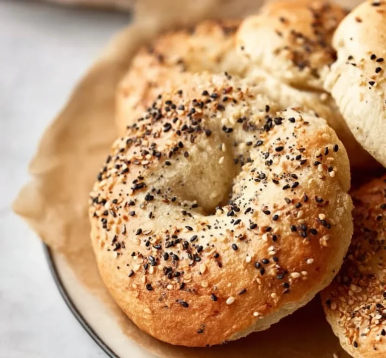 Freshly baked gluten free bagels on a wooden table