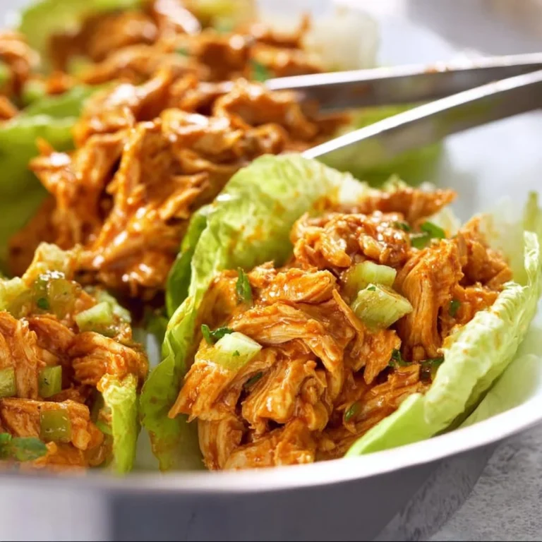 Buffalo Chicken Lettuce Wraps with fresh ingredients in a serving dish