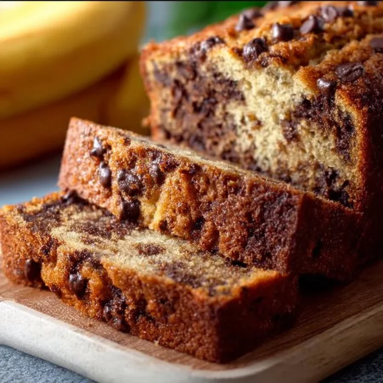 Delicious slice of chocolate chip banana bread on a white plate