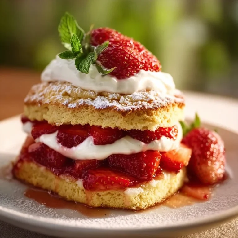 Classic strawberry shortcake with fresh strawberries and whipped cream