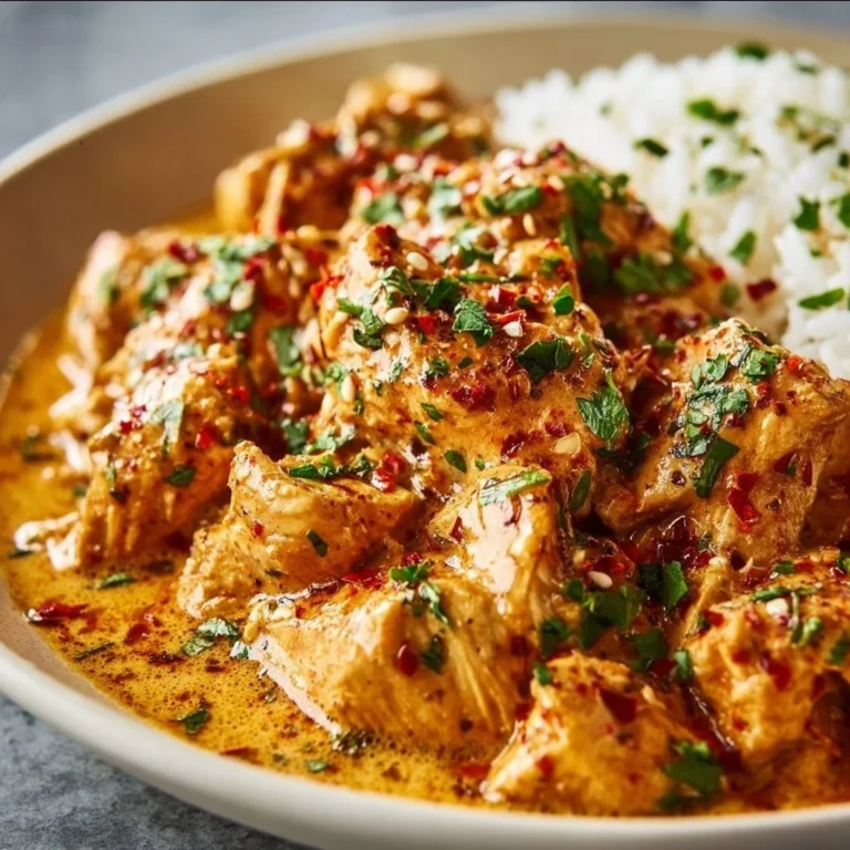 Creamy Crockpot Cajun Butter Chicken ready to serve with herbs and spices