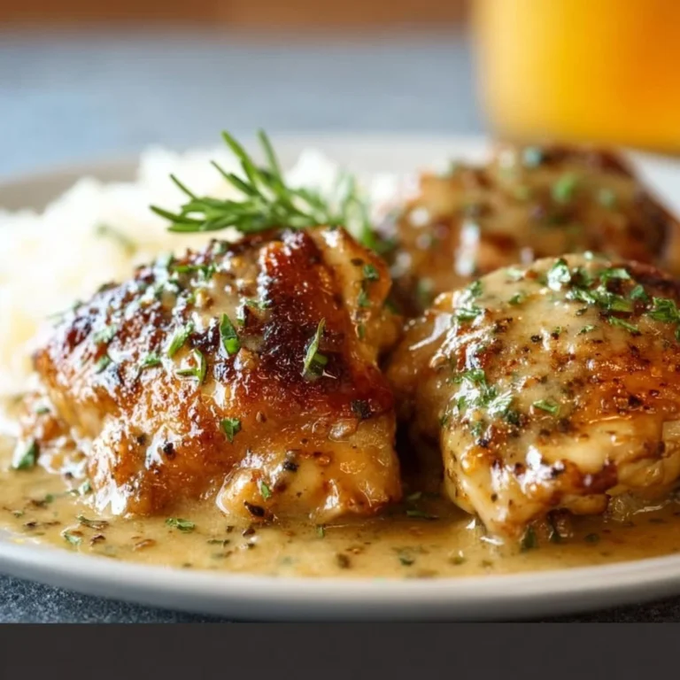 Easy crockpot chicken thighs cooked in creamy gravy for a delicious meal.