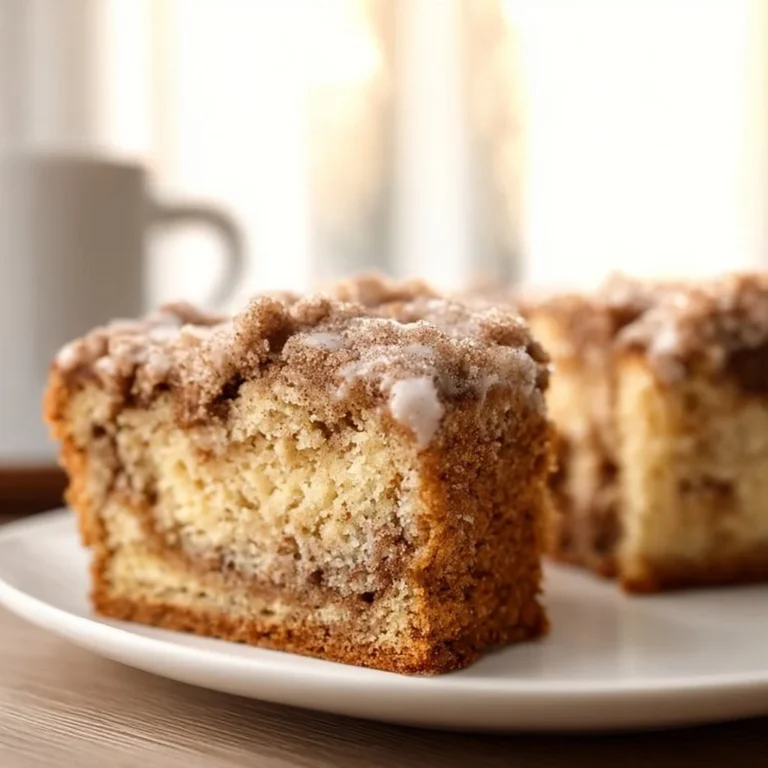 Gluten free cinnamon coffee cake topped with streusel in a decorative plate