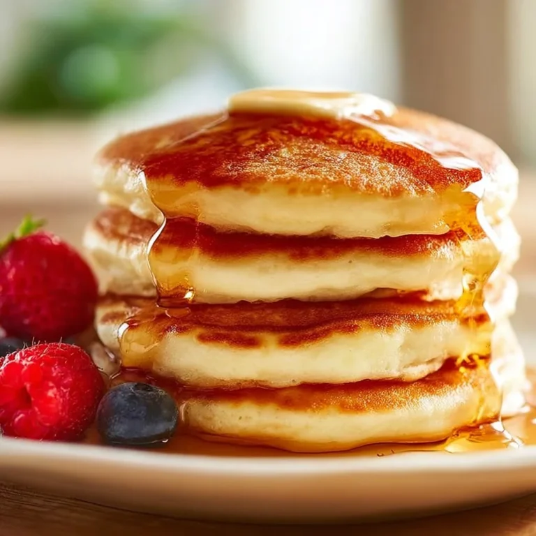 Stack of fluffy gluten-free pancakes topped with fresh berries and syrup