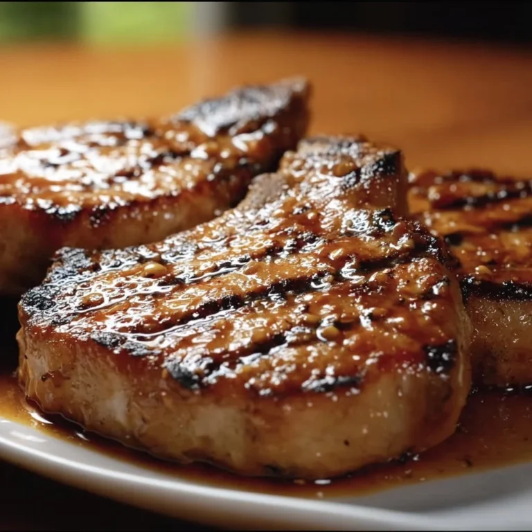 Grilled pork chops with brown sugar glaze on a serving plate