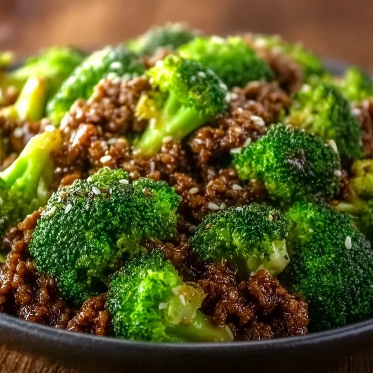 Ground beef and broccoli stir-fry with vegetables on a plate
