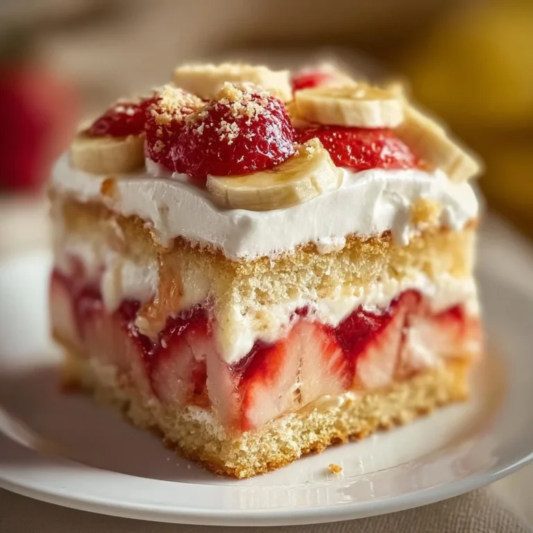 Delicious half strawberry shortcake and half banana pudding cake dessert