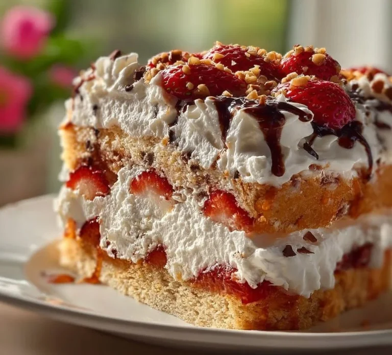 Delicious Heaven on Earth Cake with layers of cream and fruit
