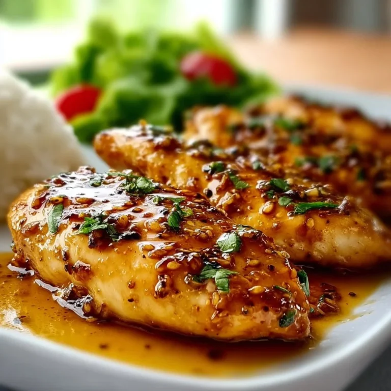 Delicious Honey Garlic Chicken Breasts garnished with parsley on a plate.