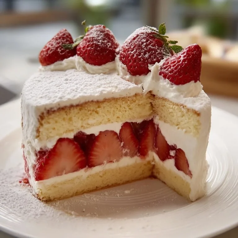 Delicious Japanese strawberry shortcake with fresh strawberries and whipped cream