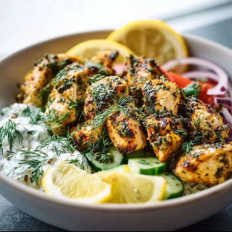 Lemon-Dill Chicken Bowls with fresh vegetables and herbs