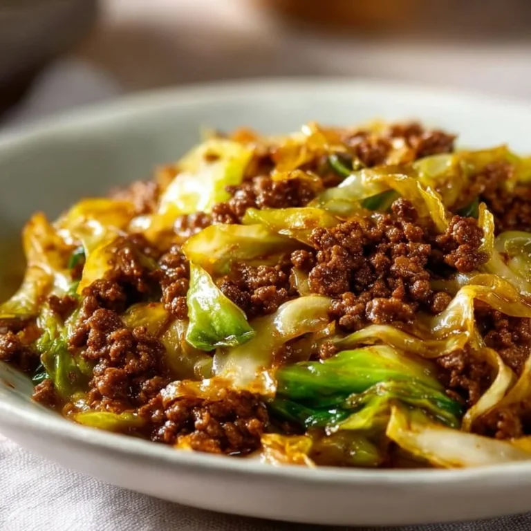 Delicious low carb Mongolian ground beef served with cabbage dish.