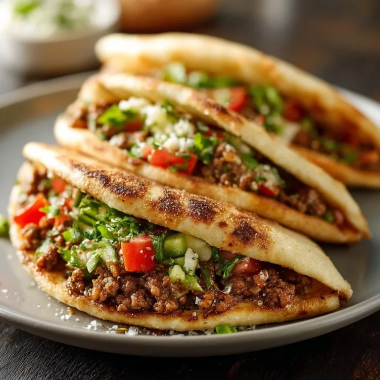 Mediterranean ground beef pita pockets filled with fresh ingredients