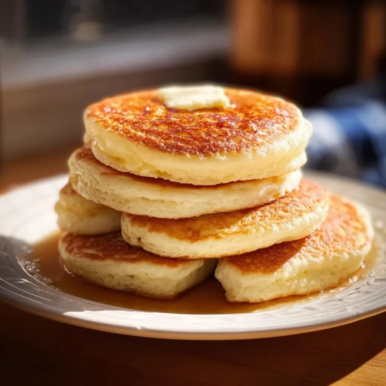 Stack of extra fluffy gluten-free pancakes topped with berries and syrup.