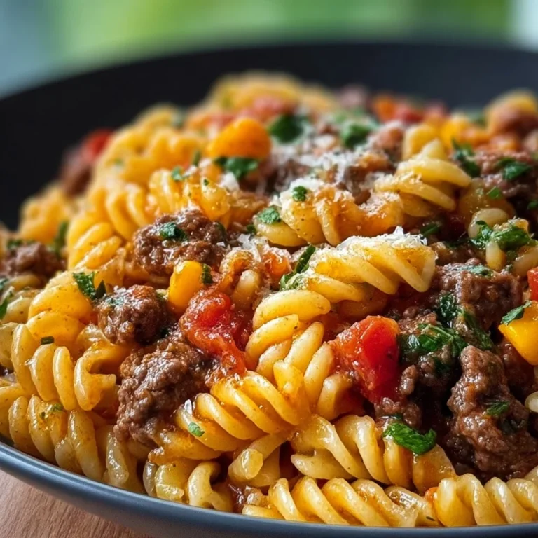 One Pot Beef Taco Pasta dish garnished with cilantro and cheese.