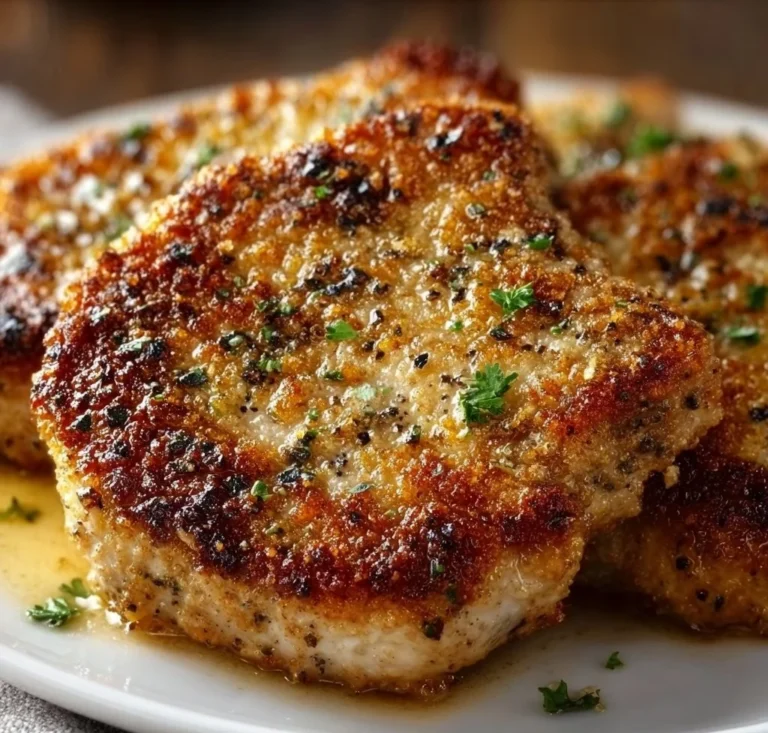 Parmesan crusted pork chops cooked to golden perfection