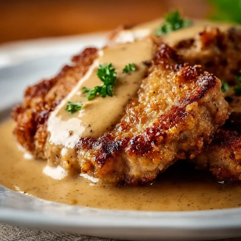 Savory country fried pork chops with creamy gravy on a plate