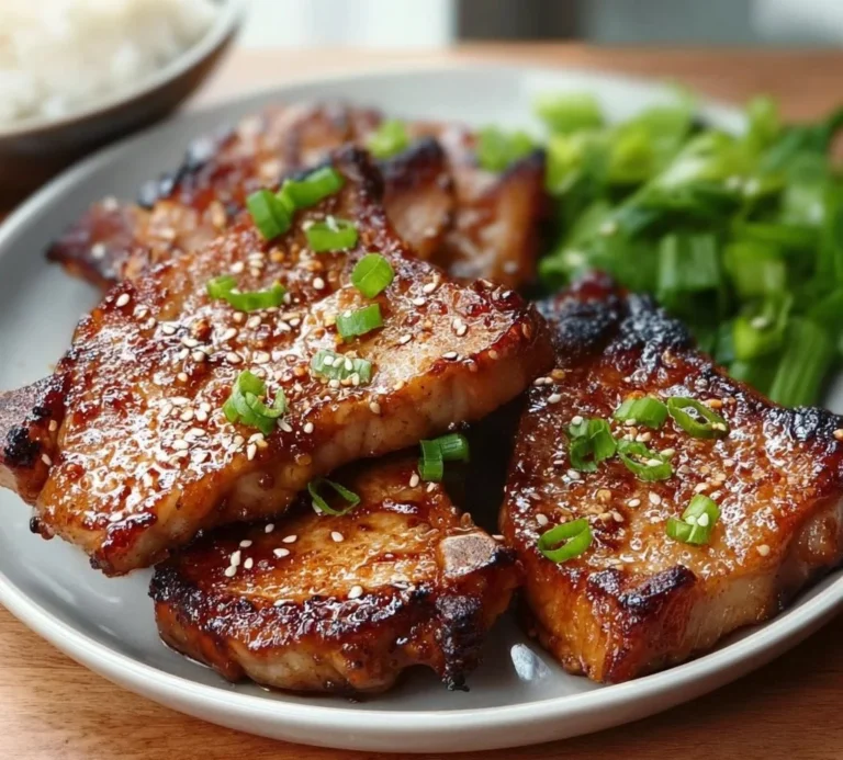 Savory Korean Pork Chops served with side dishes and garnishes