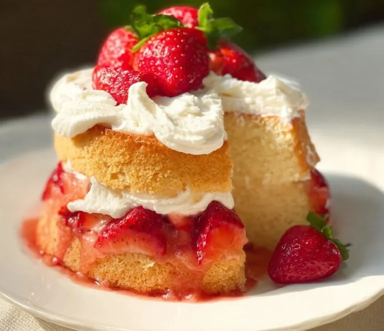Delicious strawberry shortcake made with pound cake and fresh strawberries