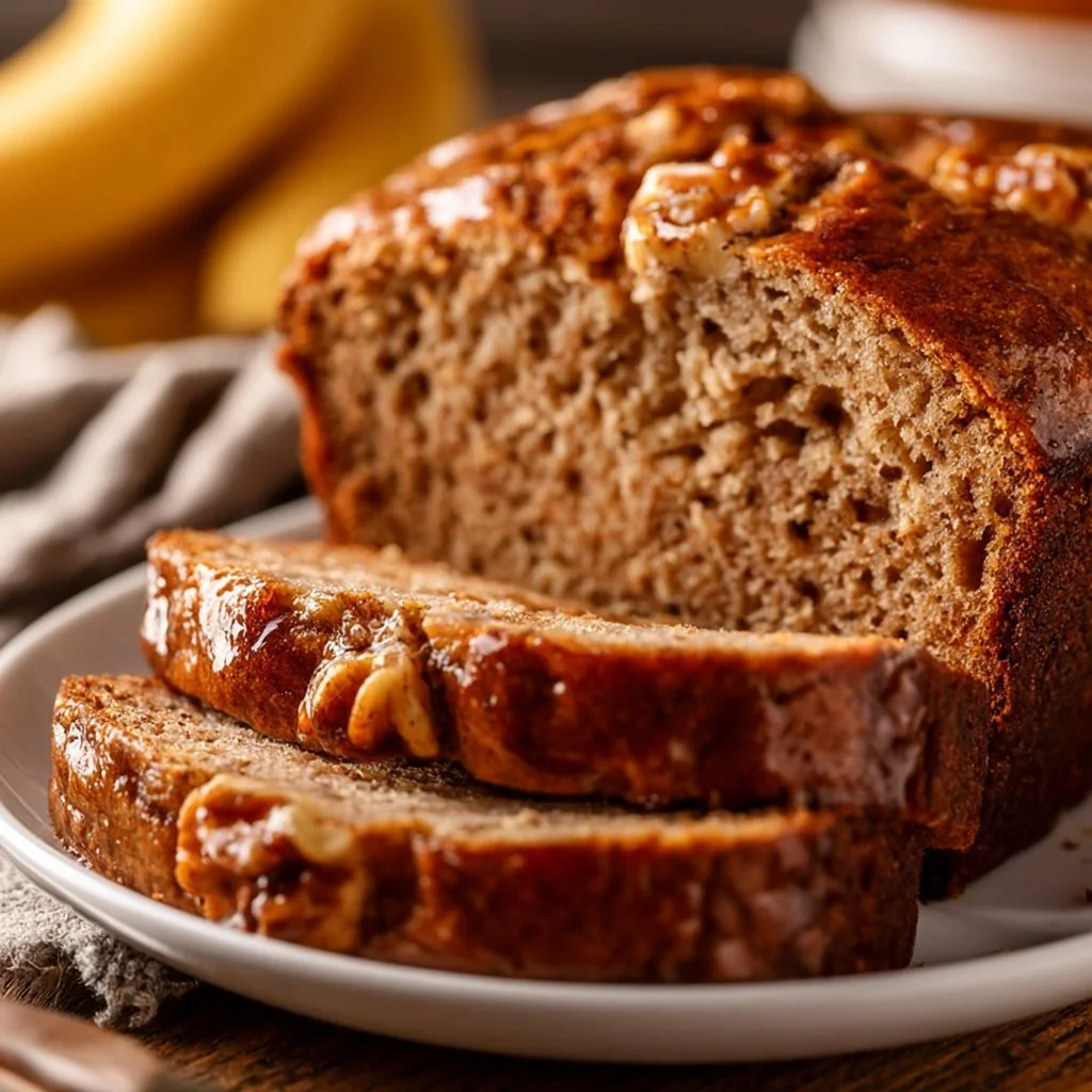 Maple Cinnamon Banana Bread fresh out of the oven with cinnamon topping