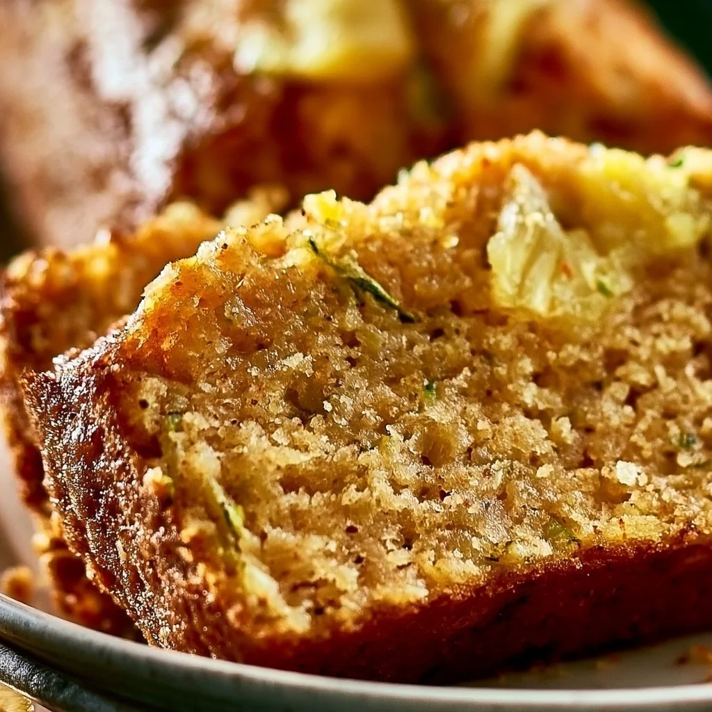 Delicious slice of pineapple zucchini bread with tropical flavors